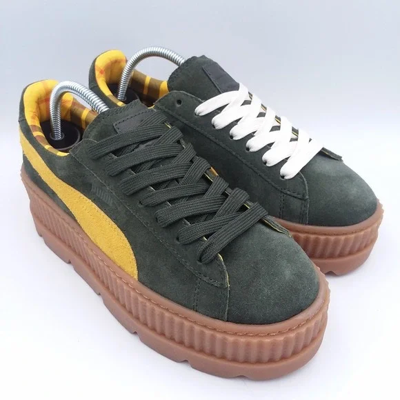 Puma X Fenty Rihanna Cleated Creeper Green Yellow Suede Platform Shoes Women's 8 - Picture 5 of 13